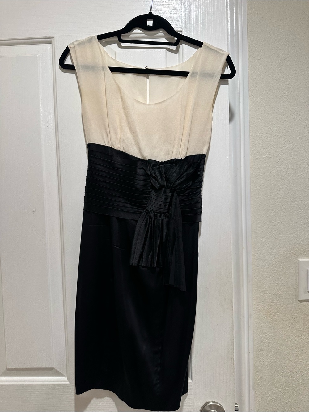 Marciano Two-Tone Black and Cream Midi Dress with Sash